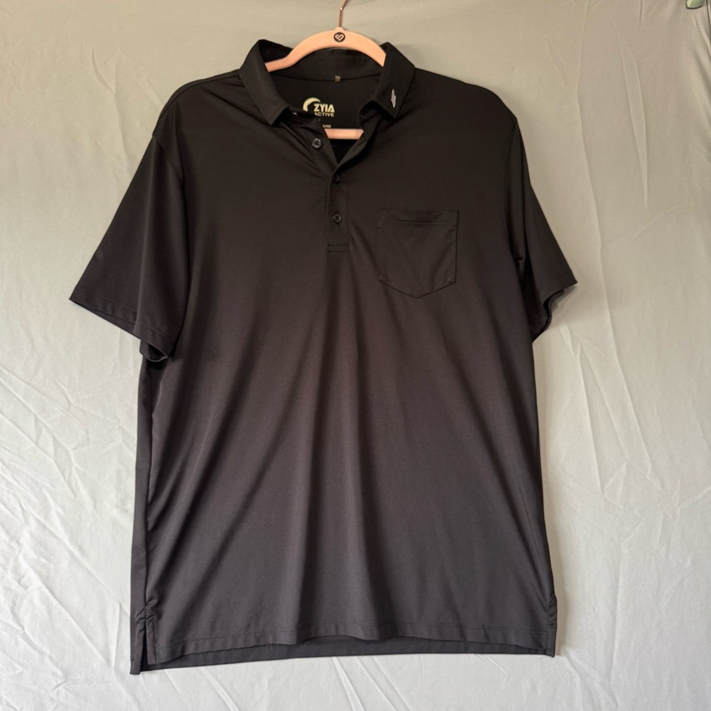 Zyia Mens Black Polo Shirt Size M Lightweight Athletic Logo Fitness Golf Casual